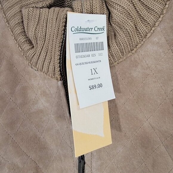 NWT Coldwater Creek Vest Size 1X Women's Leather and Knit Tan NEW - Picture 2 of 9